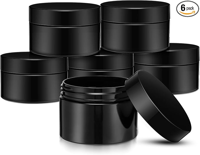SATINIOR 6 Pack 1 oz Plastic Jars Containers with Lids Wide-mouth Refillable Leakproof Reusable Round Empty Jars for Travel Cosmetic Dry Food Spice Cookie Candy Home Kitchen Organizing(Black)