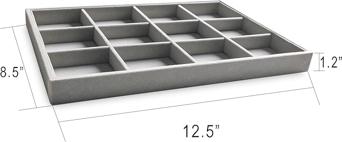 Frebeauty Stackable Velvet Jewelry Organizer Trays for Drawers Inserts Jewelry Storage Tray Display Case Earrings Bracelets Necklace Rings Accessories Trays for Women(Set of 4)(Grey).