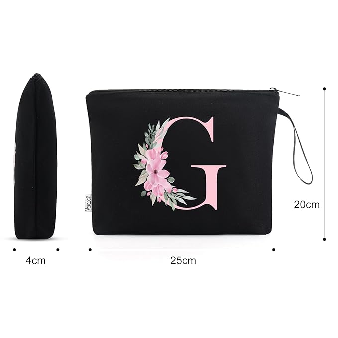 Vavabox A-Z Personalized Makeup Bag, Birthday Gifts for Women Mom, Gifts for Best Friend, Bride Bridesmaid Cosmetic bag (G, Black)