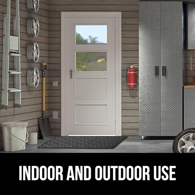 GORILLA GRIP 100% Waterproof All-Season WeatherMAX Doormat, 72x24, US Designed Natural Rubber, Stain and Fade Resistant, Low Profile Indoor Outdoor Door Mats, Easy Clean Patio Mat, Slate Geometric