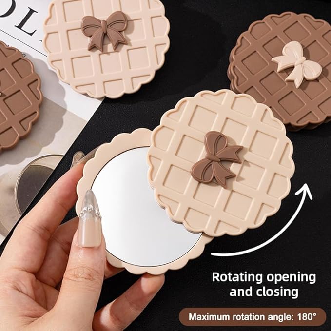 IEOSNGN Small Makeup Mirror,Round Mirrors for Women Girls,Perfect for Purse, Handbag, Touch-Ups, Everyday Use & Travel Essentials (Beige)