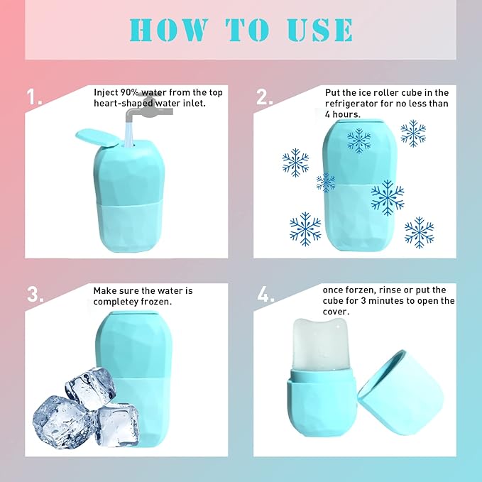 Ice Roller for Face and Eye, Gua Sha Facial Massage, Beauty Set with Silicone Ice Mold (Blue)