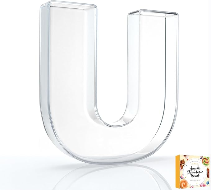 10" Acrylic Charcuterie Letters Fillable Tray, Reusable Alphabet Number Shaped Serving Plates for Charcuterie Board, Display Fruit, Candy, Cake, Party Decor, Birthday, Anniversary（U）