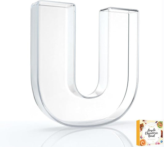 10" Acrylic Charcuterie Letters Fillable Tray, Reusable Alphabet Number Shaped Serving Plates for Charcuterie Board, Display Fruit, Candy, Cake, Party Decor, Birthday, Anniversary（U）