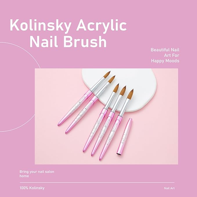 Acrylic Nail Brush Size 16, KEMEISI 100% Pure Kolinsky Nail Art Brushes Sturdy Handle Oval Shaped Acrylic Powder Nail Design Tools for Professional Manicure DIY Home Salon