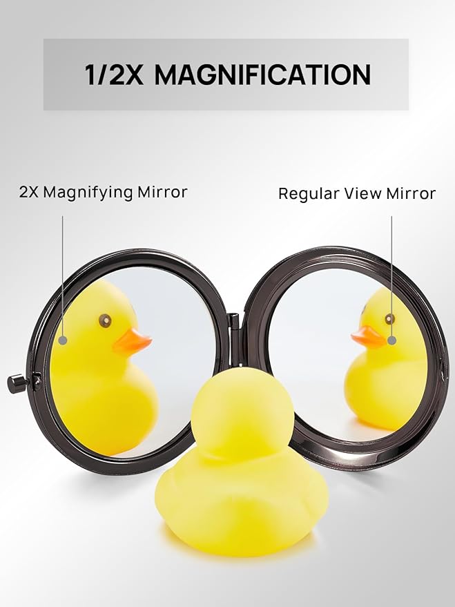Compact Mirror Bulk, Pack of 12 Double-Sided 1X/2X Magnifying Metal Makeup Mirrors(Round, Onyx Black)