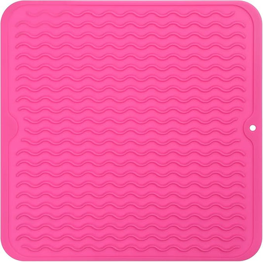 Silicone Dish Drying Mat for Multiple Usage,Easy clean,Eco-friendly,Heat-resistant Silicone Mat for Kitchen Counter or Sink,Refrigerator or Drawer liner Rose M 12 inches x 12 inches