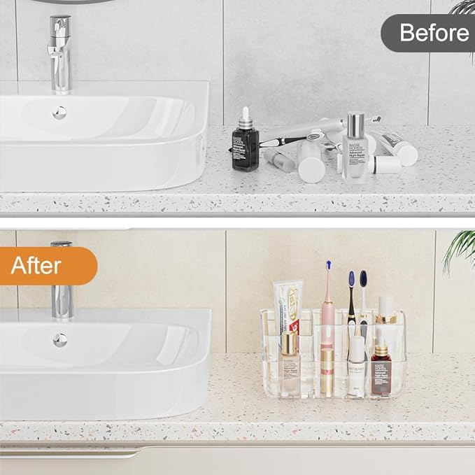 2-Pack Clear Wall-Mounted Toothbrush Holders for Bathroom Organizers and Storage, Tooth Brush & Toothpaste Holder for Countertop or Wall