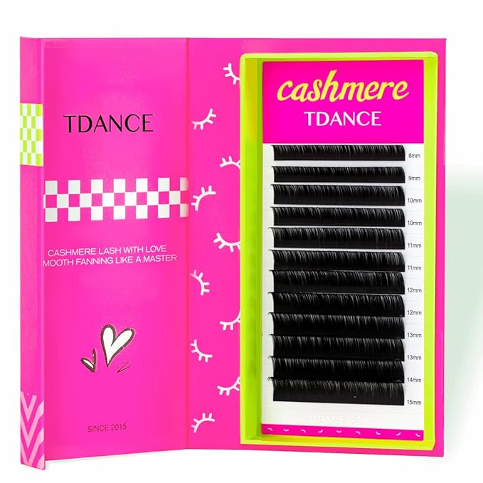 TDANCE Cashmere Lash Extensions C CC D B J L Curl 0.03-0.2mm Thickness Super Matte Black Classic Lash Extensions Eyelash Extensions Professional Salon Use(0.1-D,8-15mm)