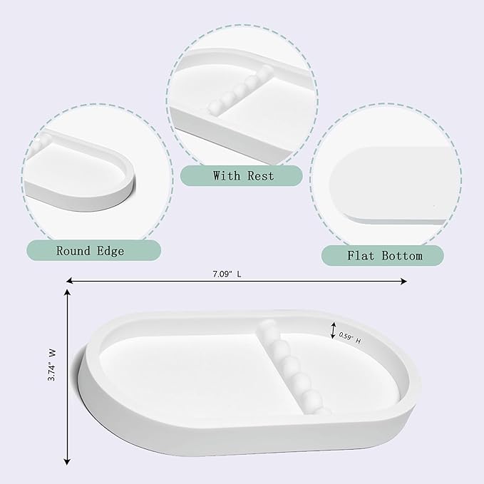 1PC Nail Tool Tray with Rest Oval Dish Tool Rest Manicure Tool Tray Jewelry Decorations Organizer Plaster Storage Plate (White)