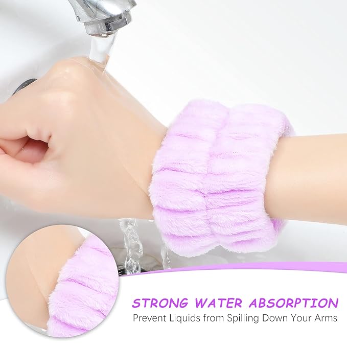 Chuangdi 4 Pairs Wrist Bands for Washing Face Wrist Spa Microfiber Wash Towel Band Scrunchies Absorbent Wristbands Sweatband for Women Prevent Liquid from Spilling (Candy Color)
