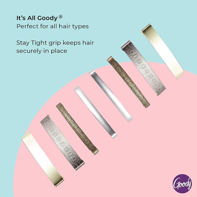Goody Stay Tight Hair Barrettes - 8 Ct, Assorted Metallic Colors, Non-Slip Flat Hair Clips, Comfortable & Versatile Hair Accessories for Women & Men, Hair Clips for All Hair Types (Pack of 2)