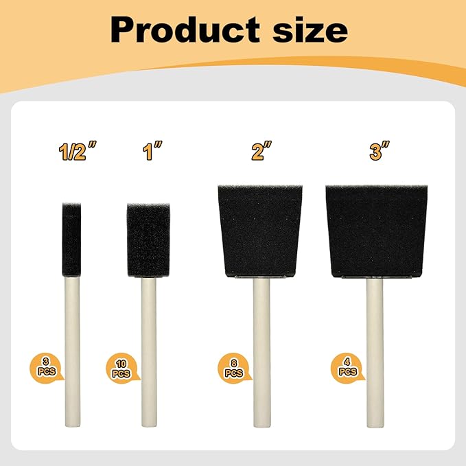 Foam Brush 25pcs with High Density Foam for Multi Project(1/2", 1", 2", 3")
