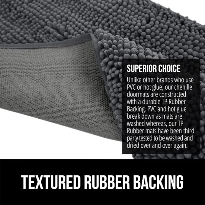 GORILLA GRIP SoakSTOPPER Dog Door Mat, 60x36 Machine Washable Rug Absorbent Doormat Captures Moisture Mud Dirt, Quick Dry Soft Chenille Entryway Rugs Indoor Entrance Mats for Dog Paws, Charcoal