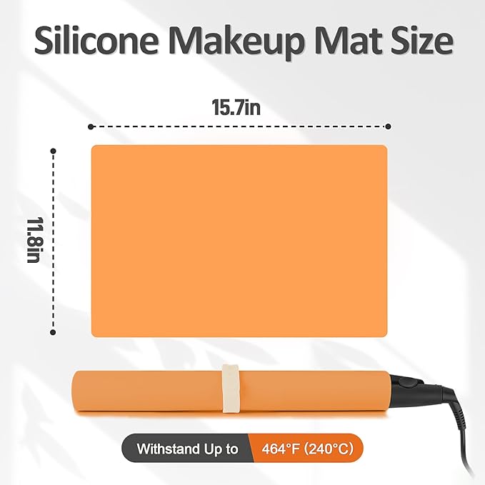 Silicone Makeup Mat for Vanity, 15.7" x 11.8" Heat Resistant Vanity Mat, Easy to Clean & Waterproof, Portable Makeup Accessories for Use While Traveling (Orange)