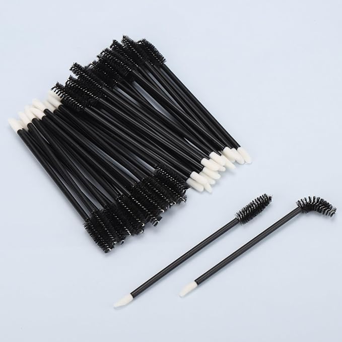 300 Pcs Disposable Mascara Wands Dual Ended Eyelash Brush Lip Brush, Lipstick Applicator Eyebrow Spoolies for Eyelash Extensions, Portable Makeup Brush for Eyebrow, Lip - Black