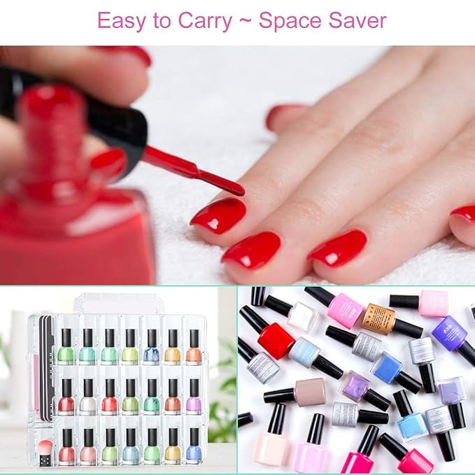 JIASHENG Nail Polish Organizer Case for 48 Bottles, Gel Nail Polish Storage Holder Double Side Adjustable Space Divider for Acrylic Nail Gel Dip Powder Tips Set with Two Toe Separator