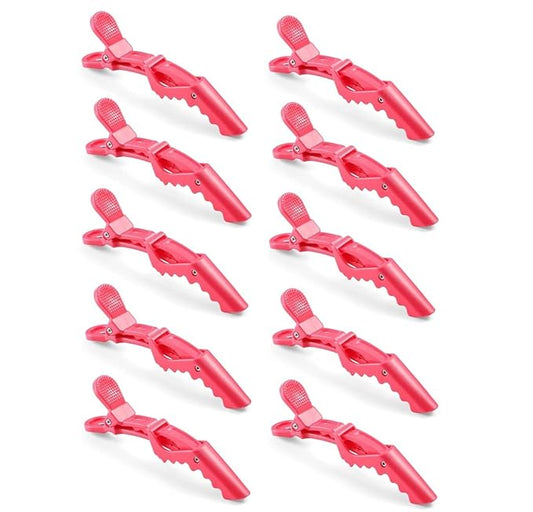 10pcs/set Croc Clips Transparent Plastic Hairdresser Clip Hair Styling Sectioning Barrettes Professional Non Slip Alligator Clip Salon DIY Accessories(10pcs-Watermelon Red)