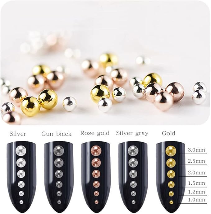0.8mm Mini Small Nail Beads Stainless Steel Beads Nail Chain Charms Nails Art Decorations Gun Grey Nail Studs Gold Caviar Nail Charms DIY Tool Nail Studs Accessories Cold Nail Gems (Gold)