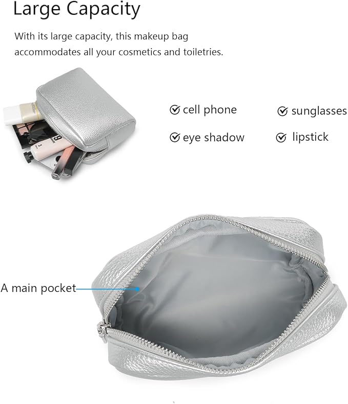 Makeup Bag Large Capacity Women's Classic Black Wash Bag Adjustable Partition Wash Brush and Cosmetic Carrying Bag (Pearl Silver)
