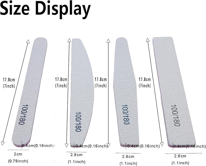 12 Pieces 100/180 Grit Nail Files - Double-Sided Emery Boards for Acrylic, Gel & Natural Nails