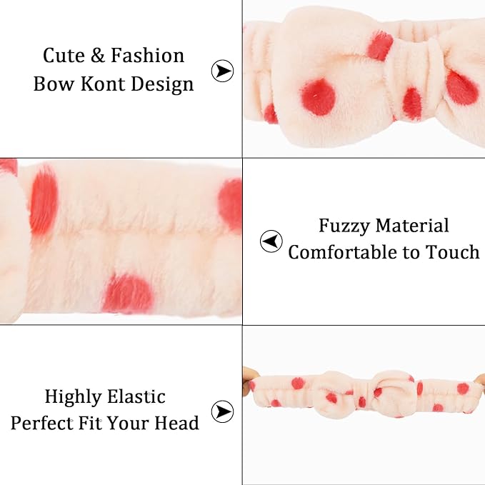 10 Pack Plush Bow Skincare Headbands - Assorted Colorful Polka Dot & Patterned Spa Headbands for Women & Girls, Pajama Parties, Birthday Gifts, Back to School, and Daily Skincare