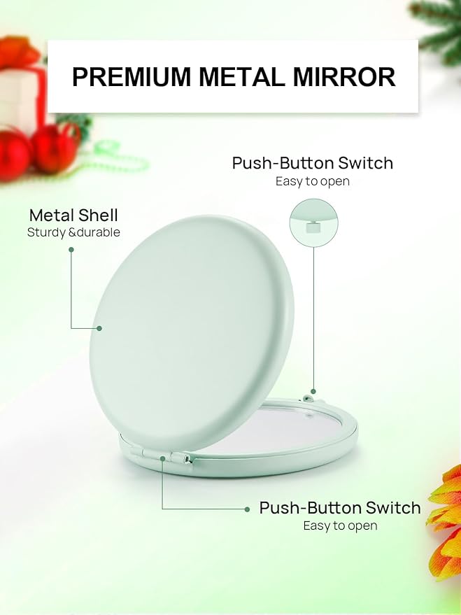 Compact Mirror for Purse, Pack of 24 Double-Sided 1X/2X Magnifying Metal Pocket Makeup Mirrors(Round, Cyan)