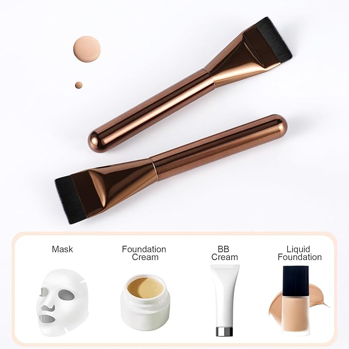 2Pcs Flat Foundation Brush,Face Mask Brush Makeup Spatula Facial Brush for Liquid Foundation Mask,Premium Face Korean Makeup Brush for Blending Cream (Silver&Coffee)