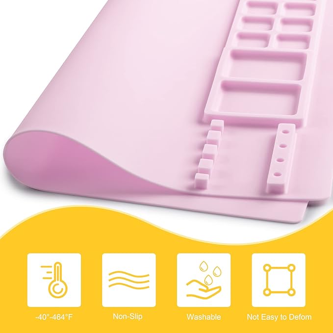 Silicone Painting Mat, Art Mat with Cup, Craft Paint Brush Cleaner Tool, Artist for Kids Gift Clay DIY Creations, Gift Packaged (Pink)