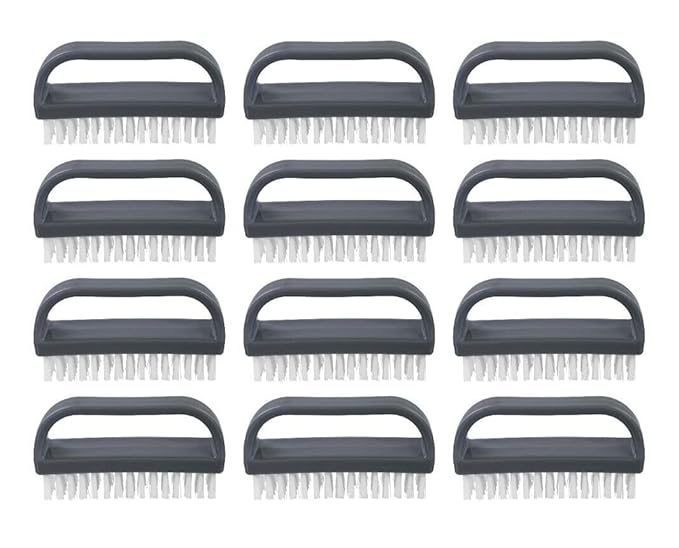 Superio Stiff Nail Brush for Cleaning Fingernails Small Scrub Brush with Handle, Cleaning Brushes for Hands, Toes, and Nails (Black, 12 Pack)