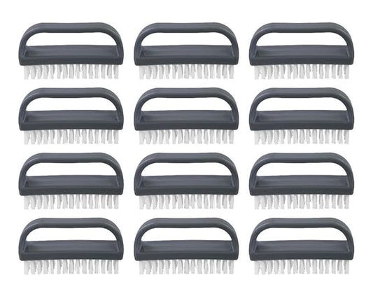 Superio Stiff Nail Brush for Cleaning Fingernails Small Scrub Brush with Handle, Cleaning Brushes for Hands, Toes, and Nails (Black, 12 Pack)