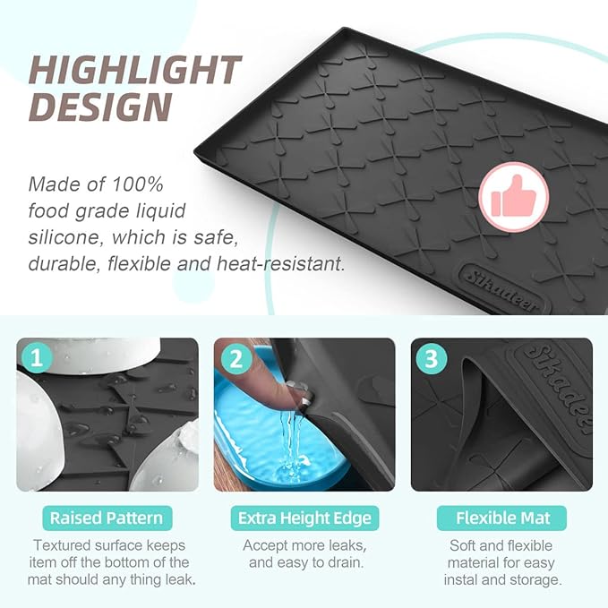 SIKADEER 28" x 19" Under Sink Mat Waterproof, Silicone Mat Kitchen Drawer Shelf and Cabinet Liner, Sink Protector for Kitchen Organizers and Storage, Boot Tray Pet Food Mats