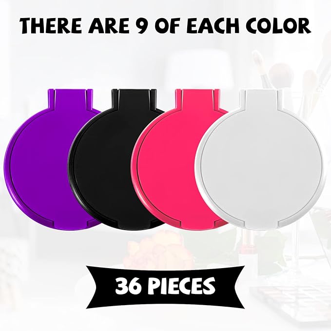 36 Pcs Compact Mirror Bulk Portable Round Makeup Mirror Mini Foldable for Purse Women Travel Daily Use Mother‘s Day Gifts (Pink,Purple,Black,White)