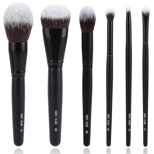 Premium Synthetic Makeup Brushes 6Pcs Makeup Brush Set for Powder Foundation Contour Blush Hightlight Eyeshadow Blending & Concealer, Cruelty-Free