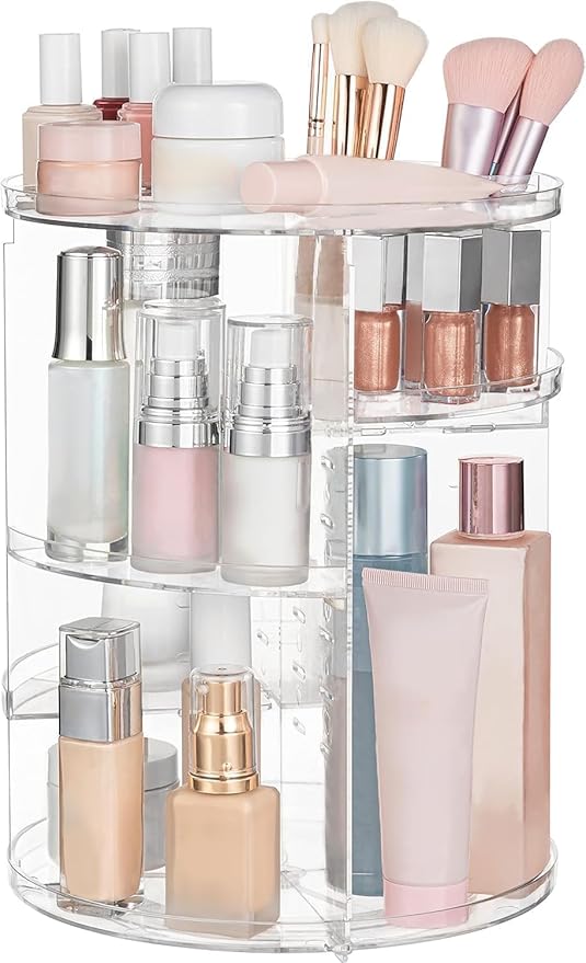 HBlife 360 Rotating Makeup Organizer Adjustable Carousel Large Capacity Revolving Perfume Organizer Skincare Organizers Cosmetic Storage Spinning Holder for Vanity, Clear