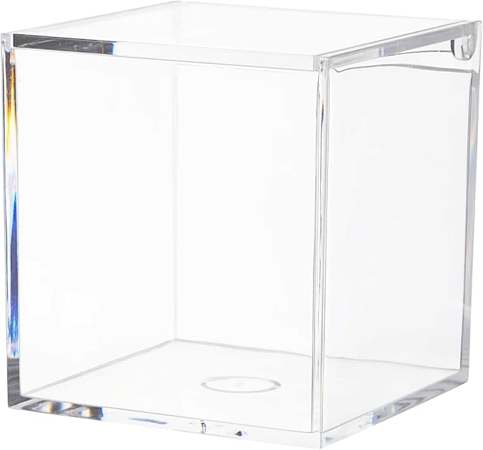 Hammont Clear Acrylic Box with Hinged Lid – Small Plastic Organizer for Office, Desk, Makeup, Crafts, Cotton Balls, Jewelry & More | 2.75” x 2.75” x 3” (6 Pack)
