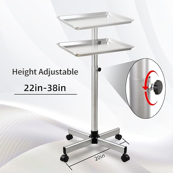 Salon Tray, Salon Color Tray with Adjustable Height, Salon Tray on Wheels, Salon Rolling Tray, Ideal Use As Tattoo Tray＆Dental Tray