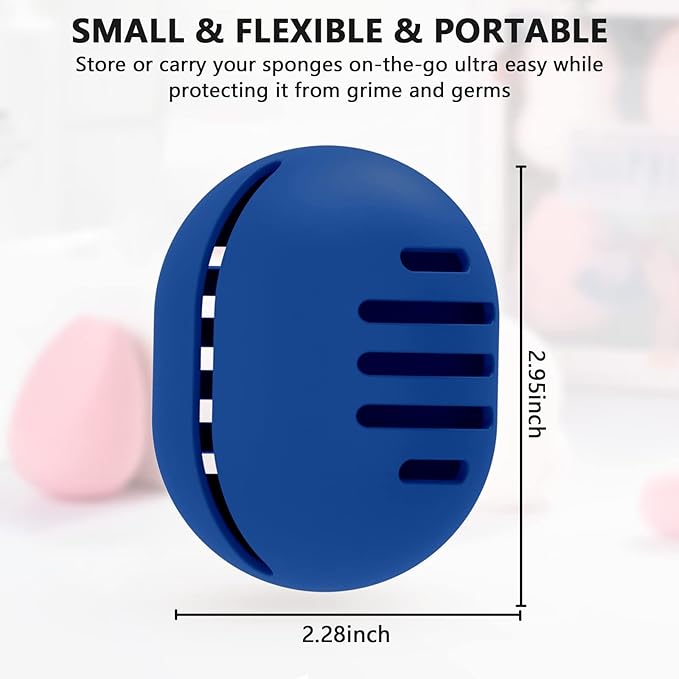 Makeup Sponge Holder,Double-sided Breathable Silicone Beauty Blender Holder for Travel,Shatterproof Make Up Sponge Travel Case for All Sponges Easy to Carry,Sapphire Blue