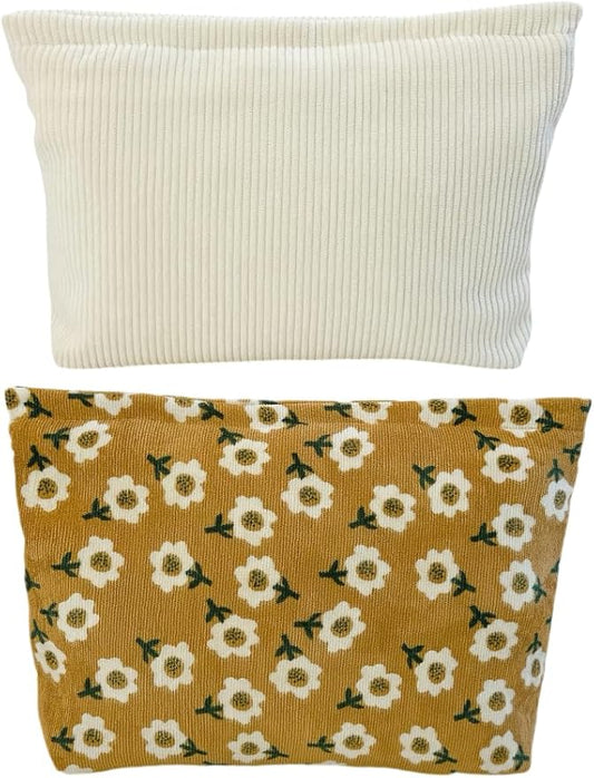 2 makeup bags Women's floral lamp core velvet canvas makeup bag, travel makeup bag, wallet storage, khaki and cute beige