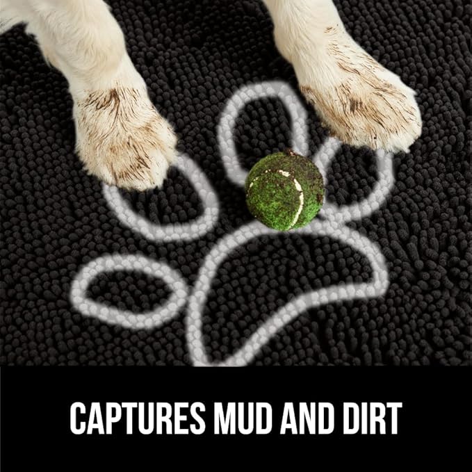 GORILLA GRIP SoakSTOPPER Dog Door Mat, 36x24 Machine Washable Rug Absorbent Doormat Captures Moisture Mud Dirt, Quick Dry Soft Chenille Entryway Rugs Indoor Entrance Mats for Dog Paws, Black White