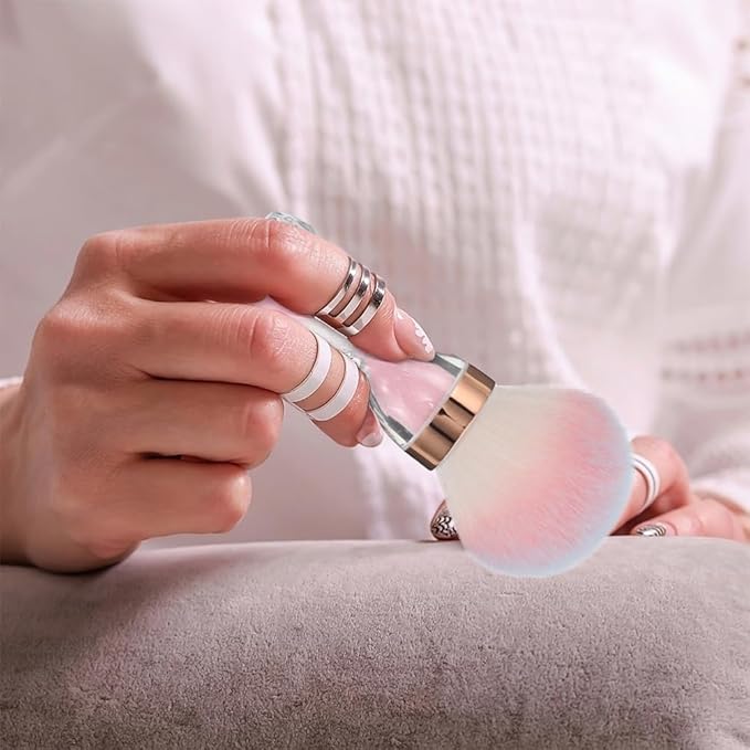 FRCOLOR 2Pcs Nail Dust Brush Acrylic Nail Art Dust Powder Brush Makeup Blush Brush Clean Up Tools Nail Art Brush Pink