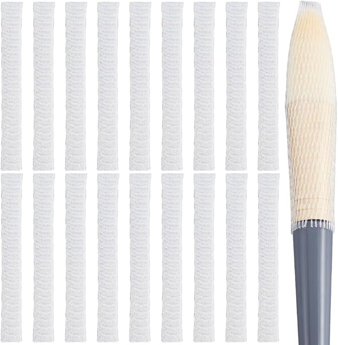 GORGECRAFT 200Pcs Makeup Brush Pen Guard Protector Reusable Net Thread Spool Savers Expandable Mesh Cover Plastic Sewin Thread Netting Machine Embroidery Net for Sewing Eyeshadow Brush, White