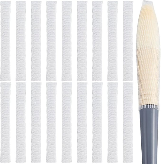 GORGECRAFT 200Pcs Makeup Brush Pen Guard Protector Reusable Net Thread Spool Savers Expandable Mesh Cover Plastic Sewin Thread Netting Machine Embroidery Net for Sewing Eyeshadow Brush, White