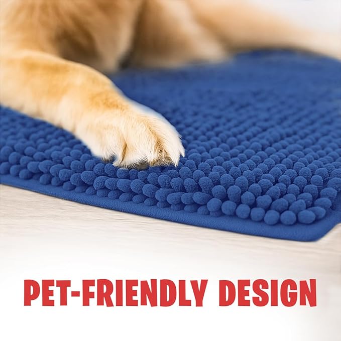 MudGuard Mat™ Dog Door Mat for Muddy Paws, Super Absorbent Microfiber, Non-Slip Indoor Mat, Quick Dry Chenille Mud Mat for Dogs & Entryway, Washable, Navy Blue 24" x 60"