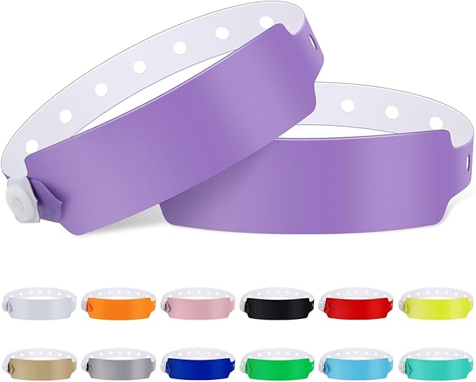 100pcs Colored Vinyl Wristbands, Waterproof & Security Wristbands for Events, Pool Parties & Outdoor Sports (Purple)