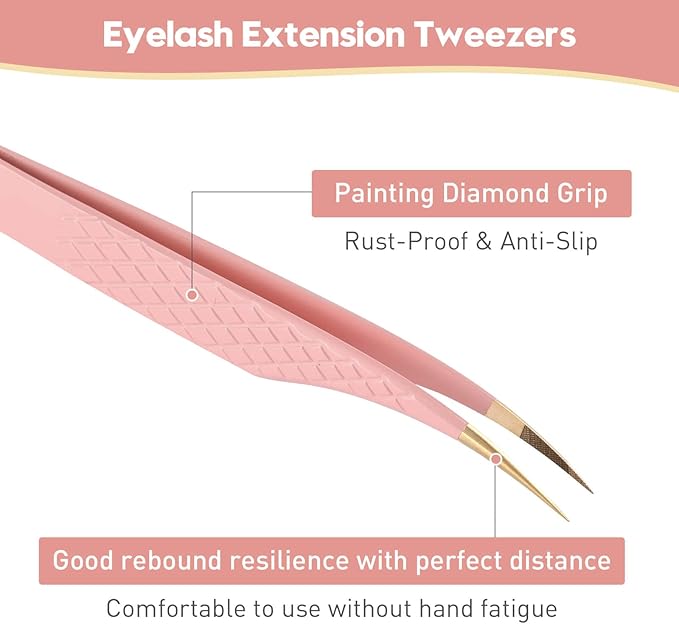 Ms.Queen Lash Tweezers for Eyelash Extensions,Precision 4Pcs Fiber Tip Grip 45 90 Degree L-Shaped Boot Curved Isolation Eyelash Tweezers Set