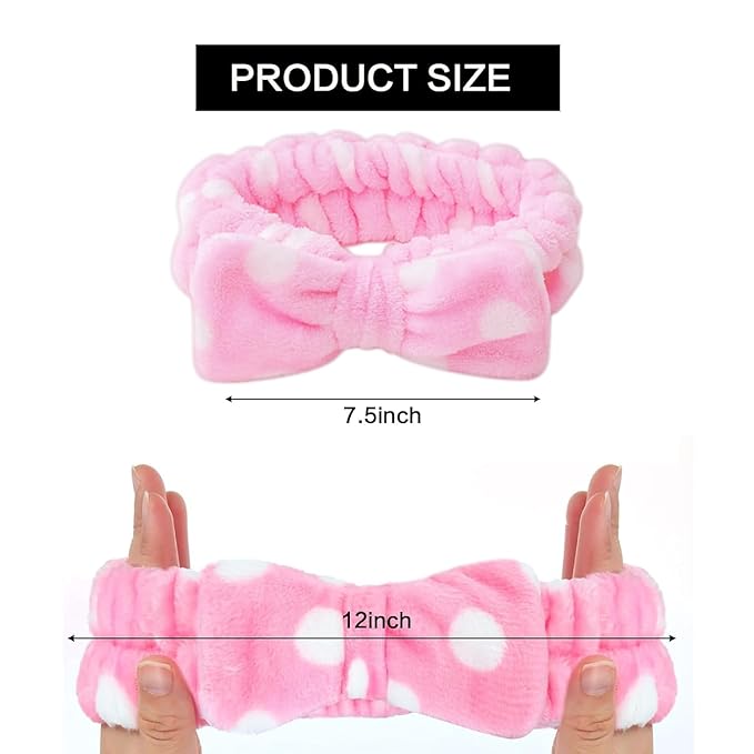 25 Pcs Pink Spa Headband Bulk Set - Soft Coral Fleece Makeup Headbands for Women, Elastic Bow Hair Bands for Washing Face, Skincare & Shower, Adjustable Hair Wraps (Pink with White Dots)