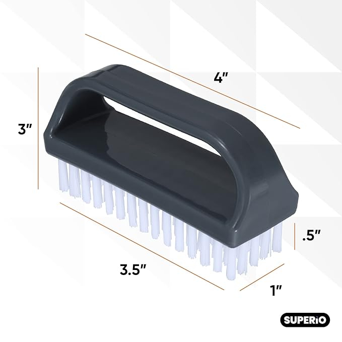 Superio Stiff Nail Brush with Handle 3 Pack Fingernail Scrub Cleaning Brushes for Toes and Nails, All-Purpose Cleaning Brush for Home, Kitchen, Work