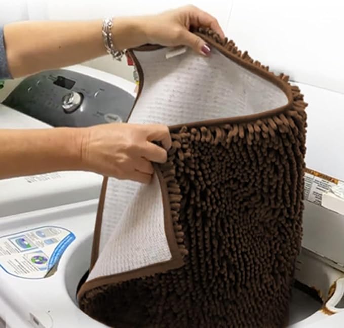 Muddy Mat® 2-Piece Brown Medium 30"X19" AS-SEEN-ON-TV Highly Absorbent Microfiber Door Mat, Bath Mat and Pet Rug, Non Slip Thick Washable Soft Chenille for Kitchen Bathroom Bedroom Indoor and Outdoor