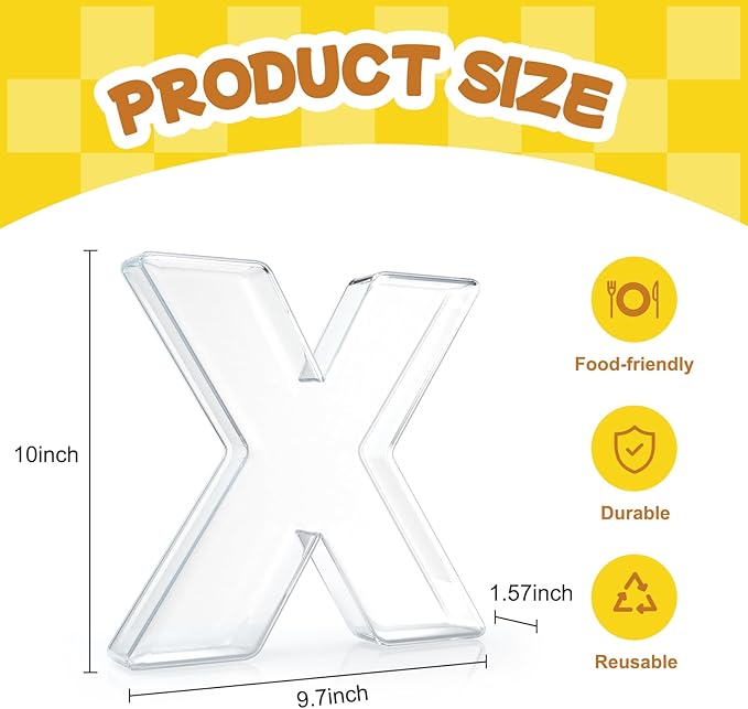 10" Acrylic Charcuterie Letters Fillable Tray, Reusable Alphabet Number Shaped Serving Plates for Charcuterie Board, Display Fruit, Candy, Cake, Party Decor, Birthday, Anniversary（X）